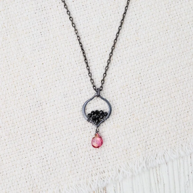 handmade braided anklet Tiny Oxidized Silver Arabesque Necklace in Pink Quartz