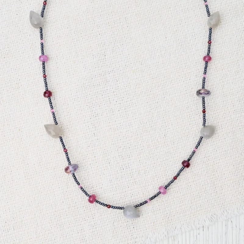 vintage lock and key necklace Hematite Glass Bead Station Necklace
