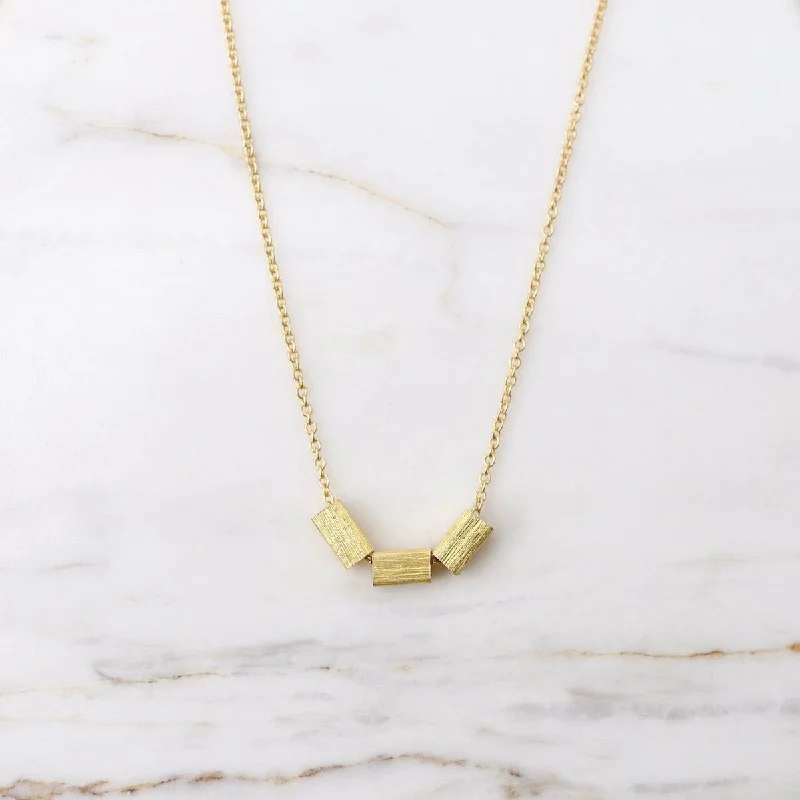 diamond halo stud earrings Three Brushed Gold Vermeil Squares Necklace