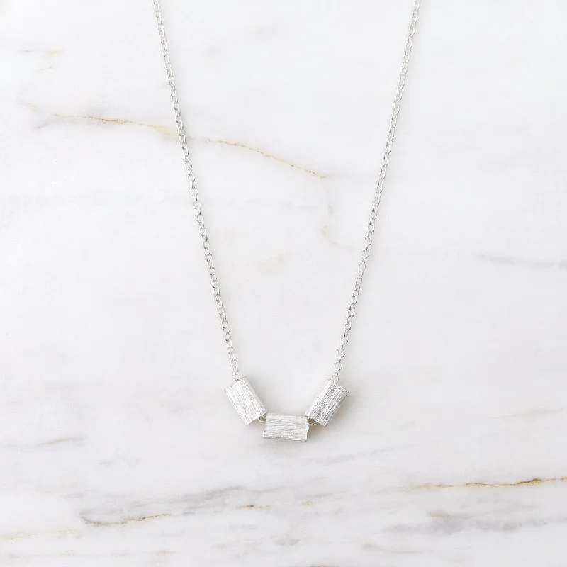 crystal drop earrings elegant Three Sterling Silver Brushed Squares Necklace