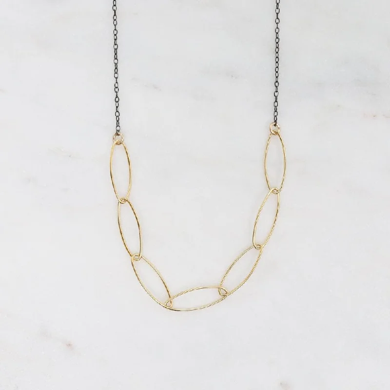 thin silver chain necklace Oxidized Sterling Silver with Gold Filled Marquise Link Necklace