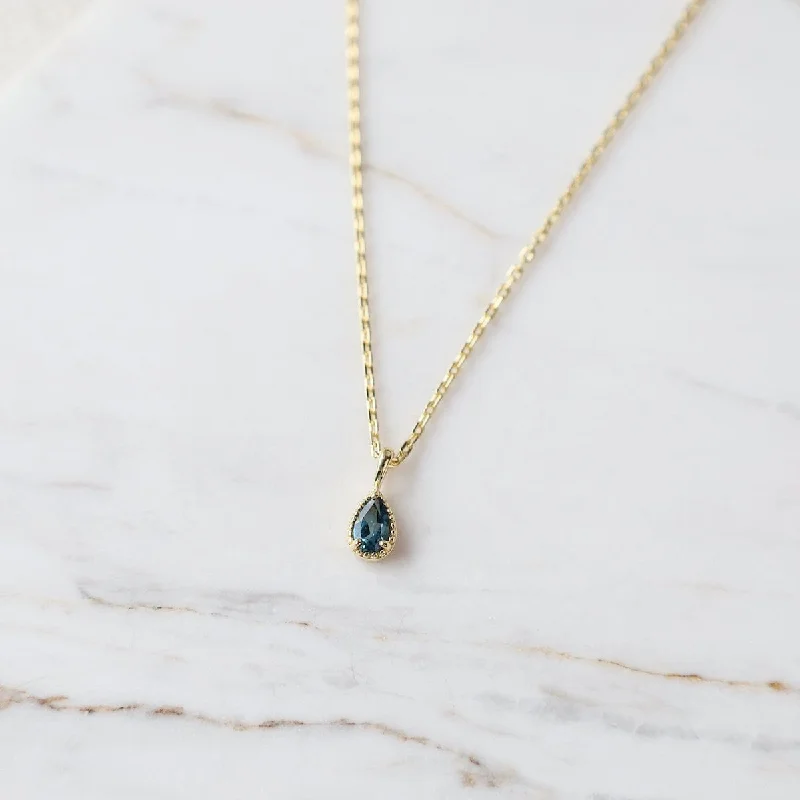 vintage-style floral brooch Gold Vermeil Pear Cut London Blue Topaz with Milgrain Edge Necklace