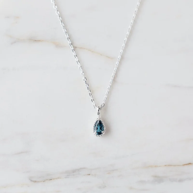 dainty opal nose ring Sterling Silver Pear Cut London Blue Topaz with Milgrain Edge Necklace