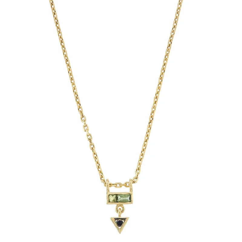 real smoky quartz pendant 9k Yellow Gold Mini AZ Pendant - Green Tourmaline & Black Diamond