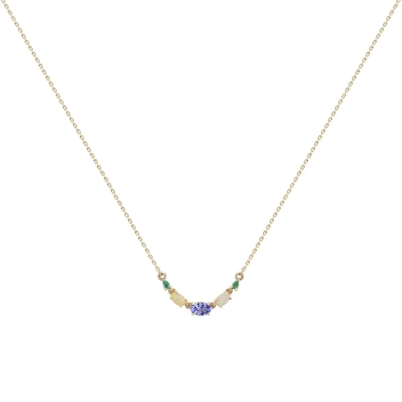minimalist silver stacking bangles 9k Yellow Gold Multi Gemstone Claw Set Necklace - Tanzanite, Blue Opal & Emerald