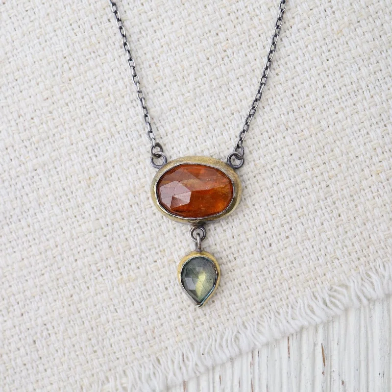 delicate angel wings necklace Orange Kyanite & Labradorite Crescent Rim Drop Necklace