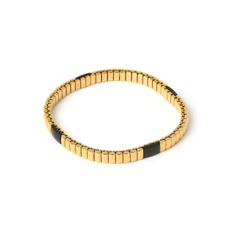 tiny gold huggie hoops Onyx Bracelet - Two Toned