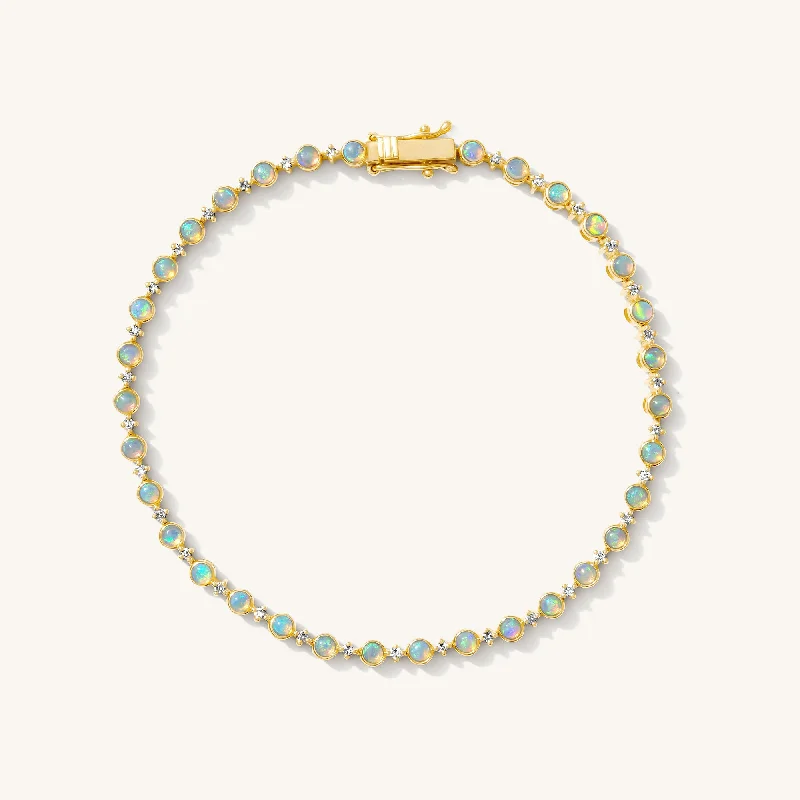 gold-plated figaro chain Opal + Diamond Tennis Bracelet