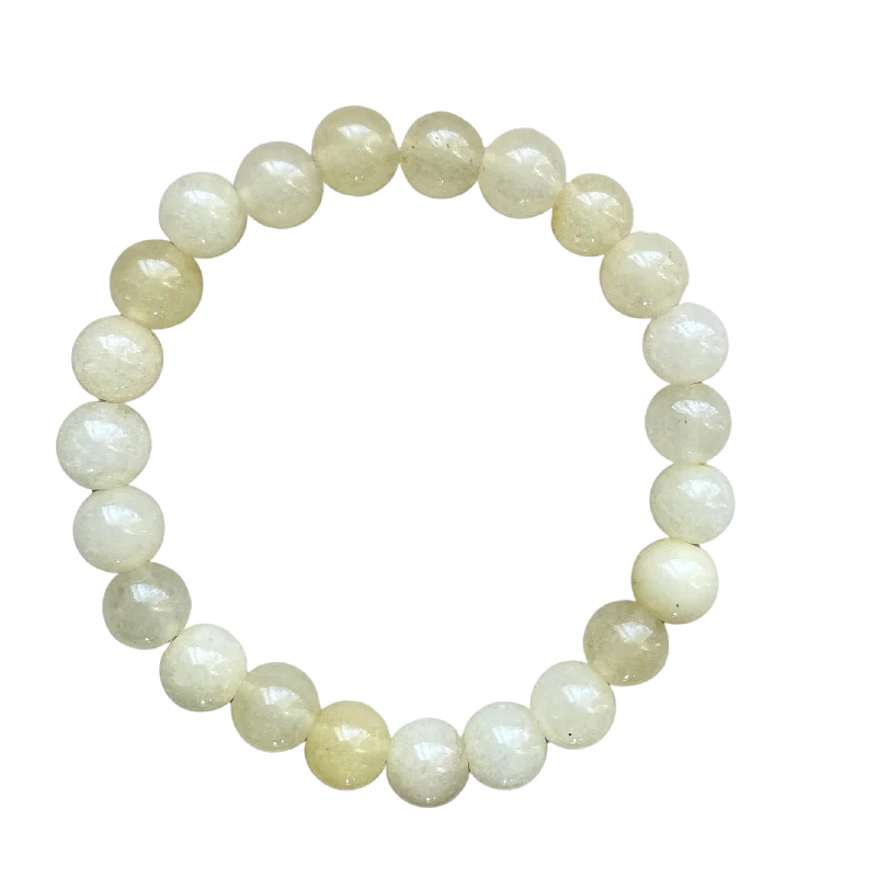 handcrafted braided silver bracelet Pale Lemon Yellow Jade 8mm Bracelet
