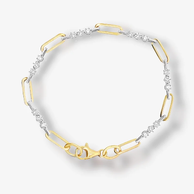 custom engraved wedding band Paper Clip Link Two Tone Diamond Station Bracelet