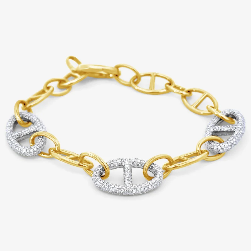 silver anklet with charms Pave' Diamond Anchor Link Bracelet
