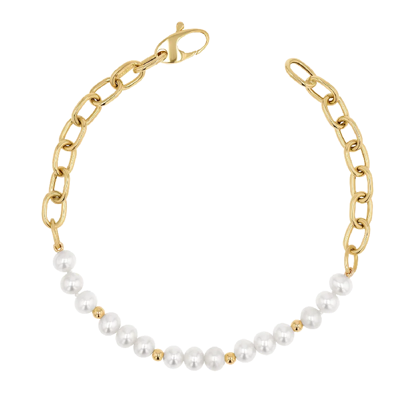 boho pearl charm bracelet Pearl and Chain Link Bracelet