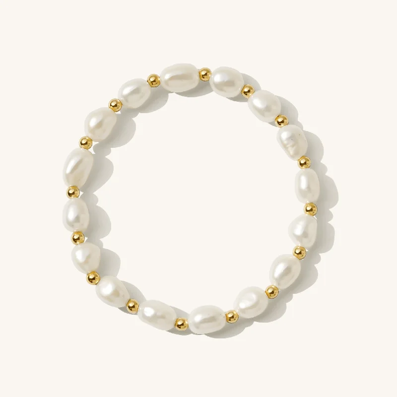 personalized engraved locket Pearl & Gold Bead Bracelet