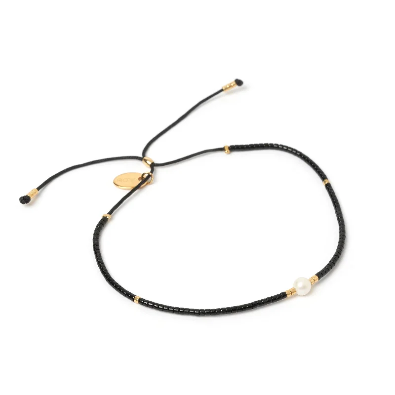 handmade gemstone anklet boho Petra Pearl & Glass Beaded Bracelet - Black