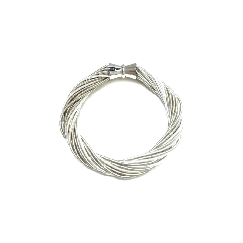 black tungsten wedding band for men Piano Wire Twist Bracelet, Silver & White