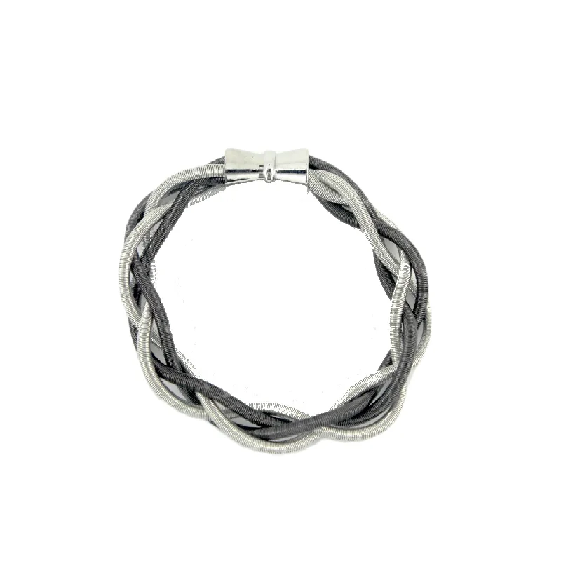 handmade gold nugget ring Piano Wire Braid Bracelet, Silver & Slate