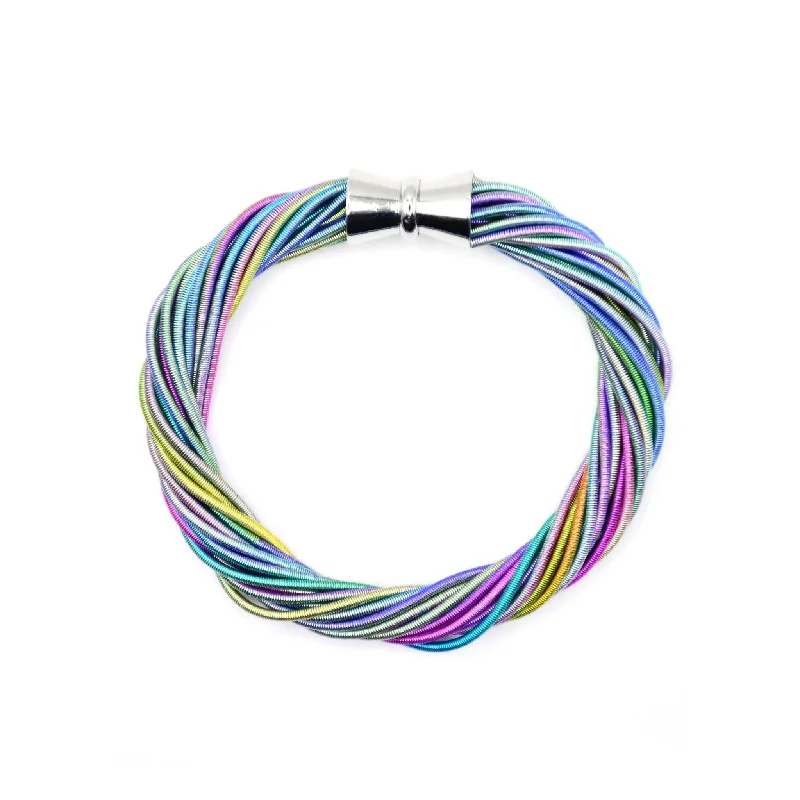gothic bat ring sterling silver Piano Wire Twist Bracelet, Multicolor
