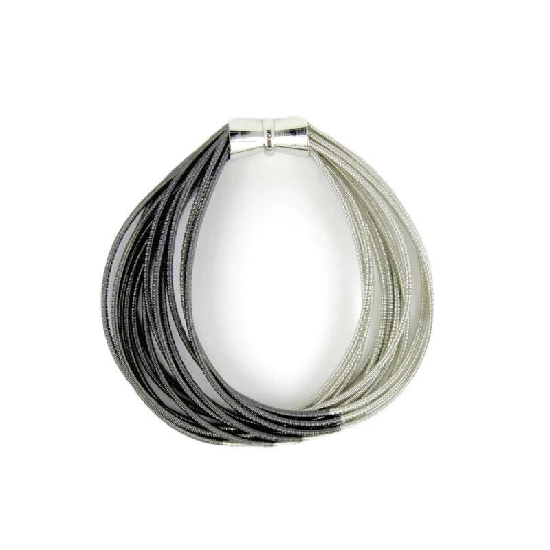 round cut diamond engagement ring Piano Wire Two-Tone Bracelet, Silver & Slate