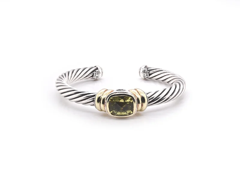 simple crystal earrings Silver and 14k Yellow Gold David Yurman Peridot Cable Cuff