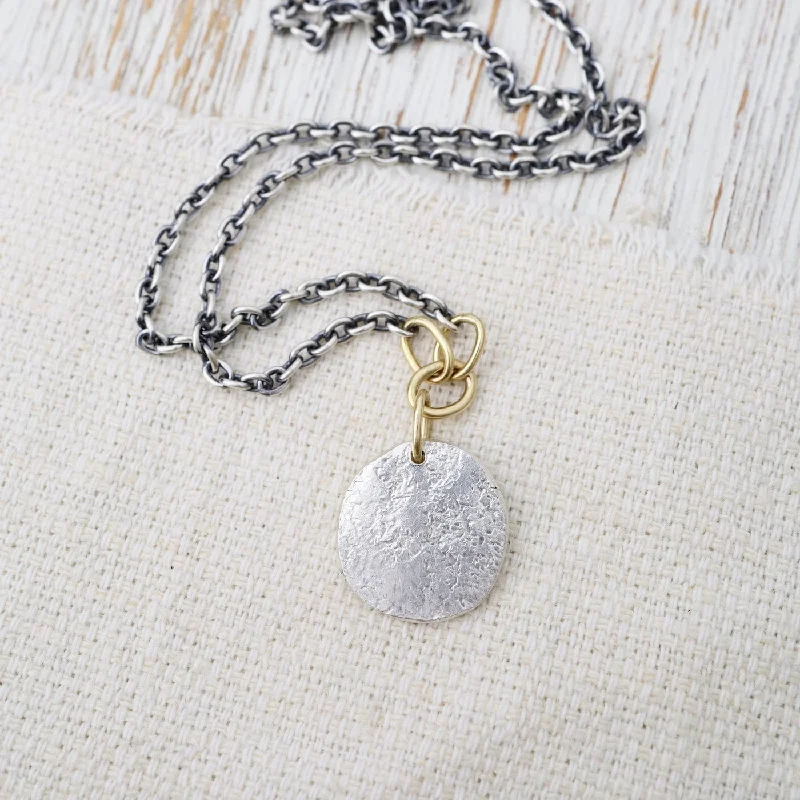 gemstone teardrop earrings Silver Medallion + 18K Links Necklace