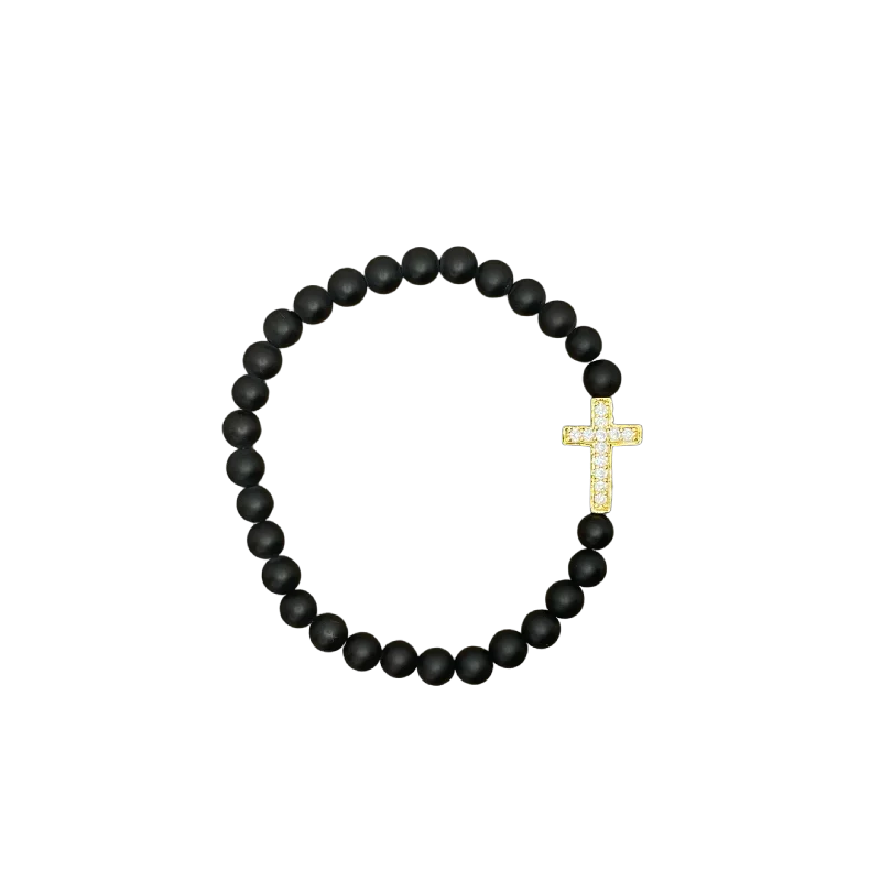 amethyst gemstone engagement ring Small Gold Pave Cross Matte Black 6mm