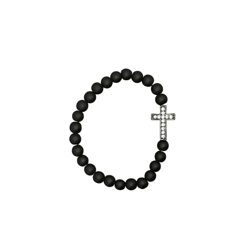 diamond halo stud earrings Small Gunmetal Pave Cross Matte Black 6mm