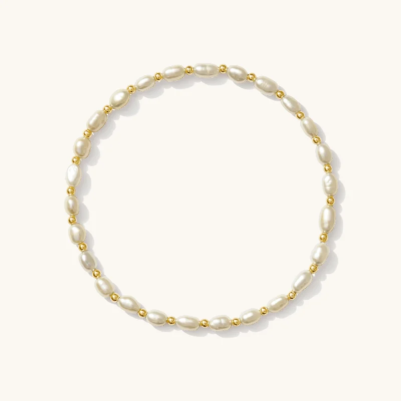 vintage-inspired pearl brooch Small Pearl + Gold Bead Bracelet