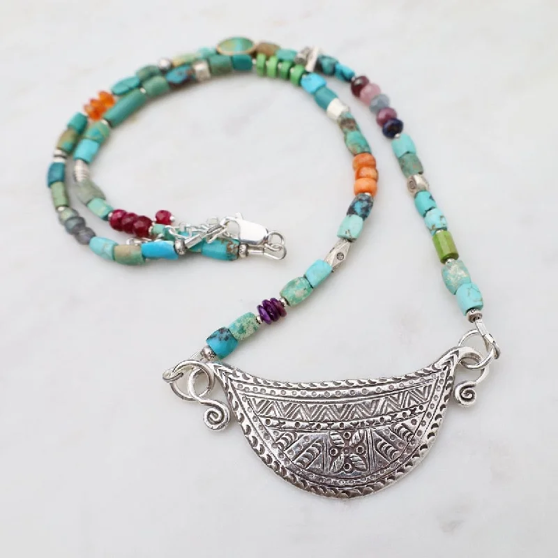 vintage-inspired moonstone necklace Chunky Turquoise Silver Spirit Lock Necklace
