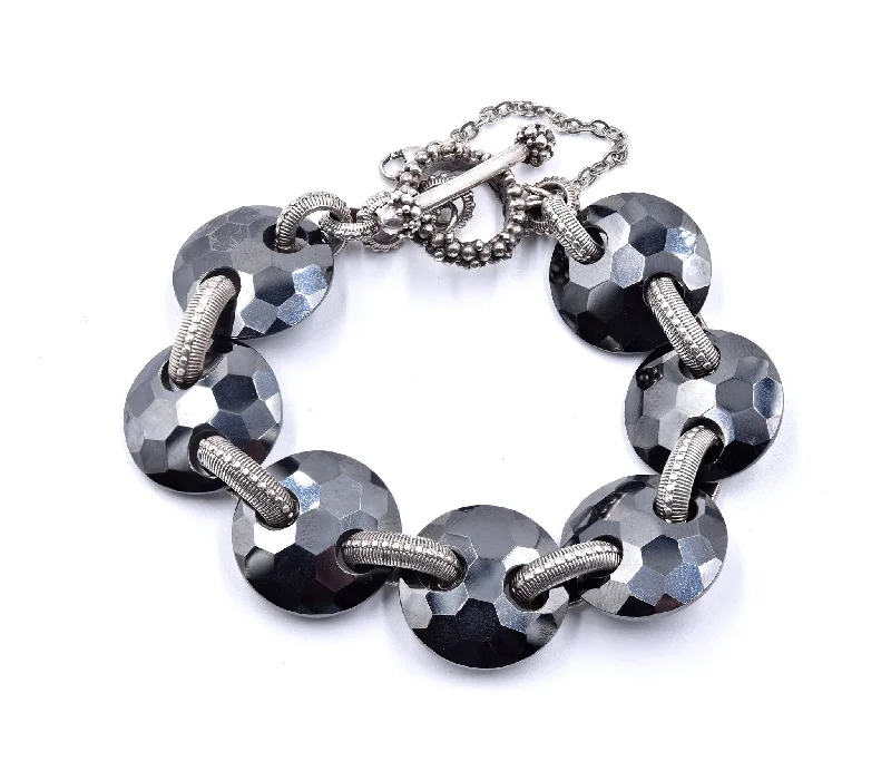 minimalist diamond stud earrings Stephen Dweck Sterling Silver Faceted Hematite Link Bracelet