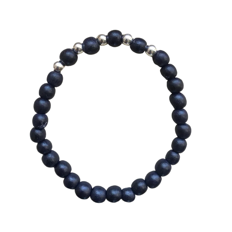 adjustable charm bracelet sterling silver Kenley Sterling Silver Black Wood 6mm Bracelet