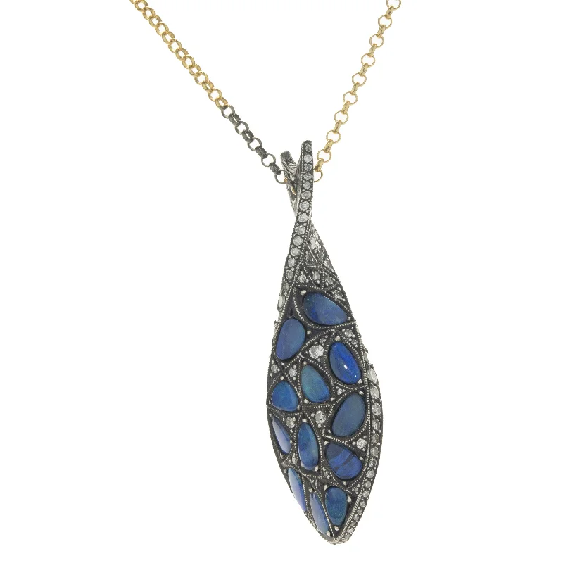 men’s engraved stainless steel bracelet Sterling Silver Two Tone Pave Diamond and Black Opal Fish Necklace