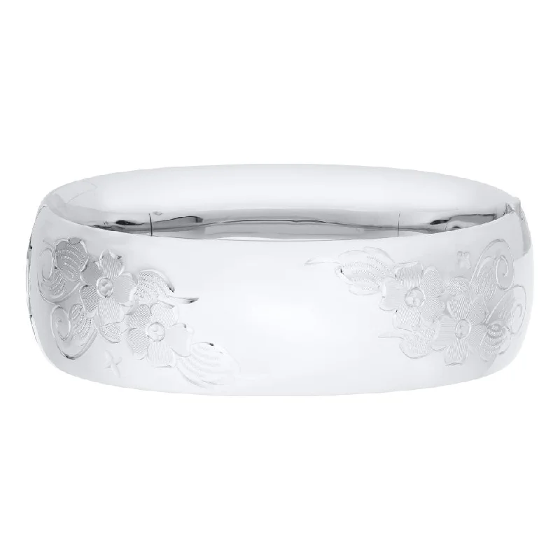 silver hoop earrings small Sterling Silver Wide Floral Engraved Bangle Bracelet
