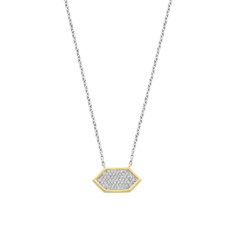 black tungsten wedding band for men Ti Sento Geometric Pave Pendant Necklace