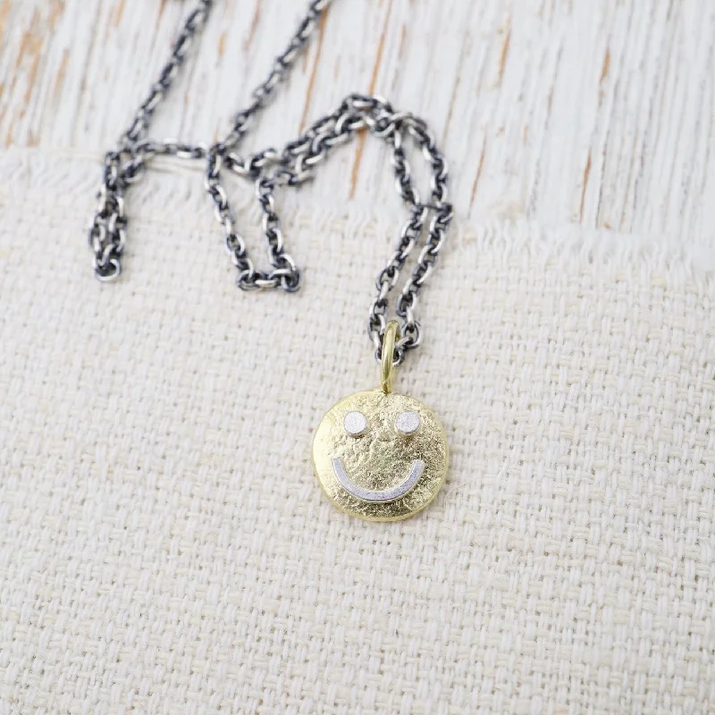 crystal-studded gold ring 18k Gold Tiny Happy Face Necklace