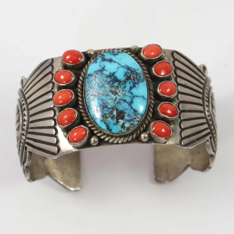 bold statement cuff bracelet Turquoise and Coral Cuff