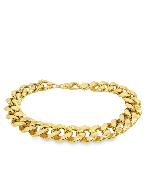 men’s engraved stainless steel bracelet Yellow Gold Cuban Link Bracelet