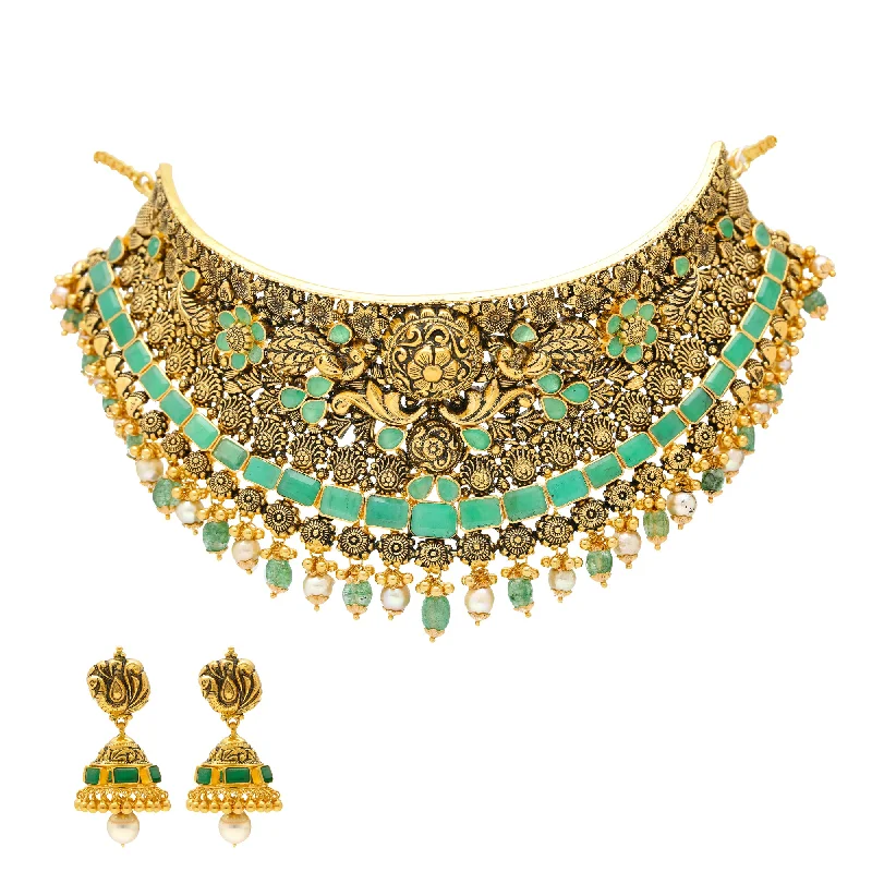 personalized pet photo necklace 22K Antique Gold Choker Set with Emeralds & Pearls (90.4 grams) personalized pet photo necklace 22K Antique Gold Choker Set with Emeralds & Pearls (90.4 grams)