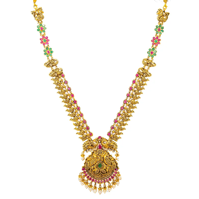 twisted rope gold chain 22K Gold, Emerald, & Pearl Temple Set w. Antique Finish (104.3 grams)