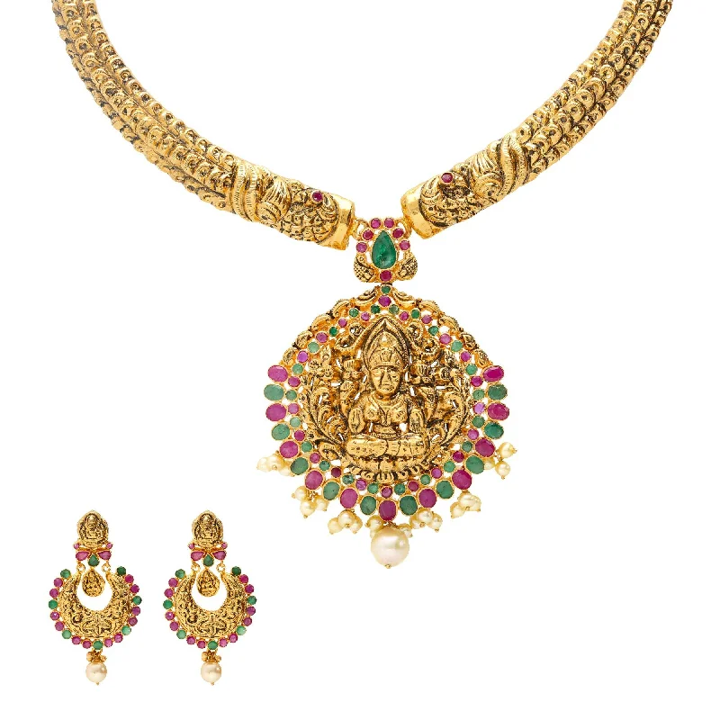 diamond halo stud earrings 22K Gold & Gemstone Tajagna Temple Set