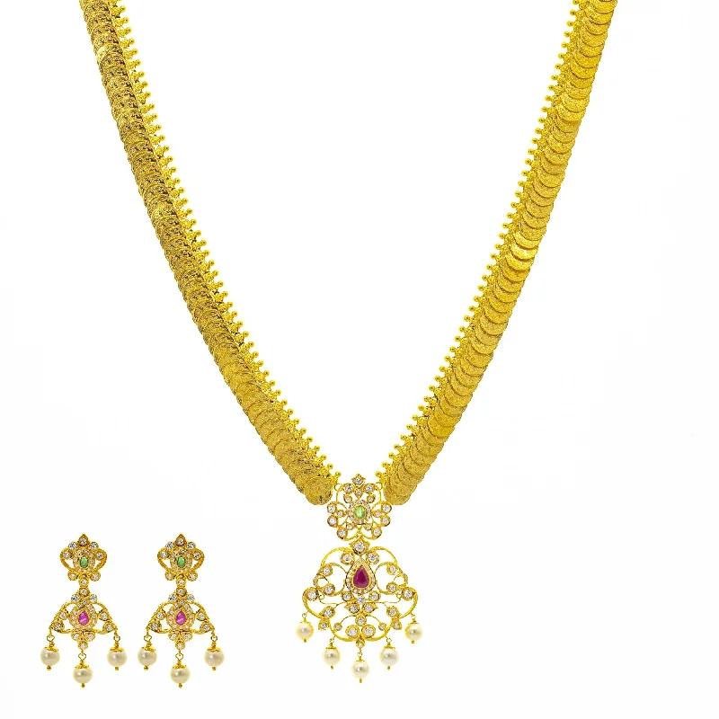 silver feather charm necklace 22K Gold Priscilla Kasu Set