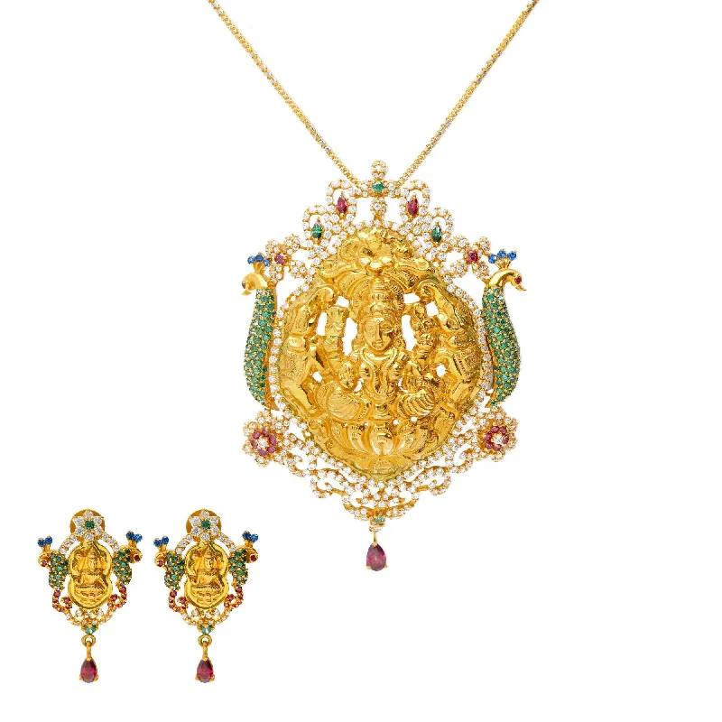 infinity necklace with birthstones 22K Multi Tone Gold & Gemstone Jeweled Temple Set