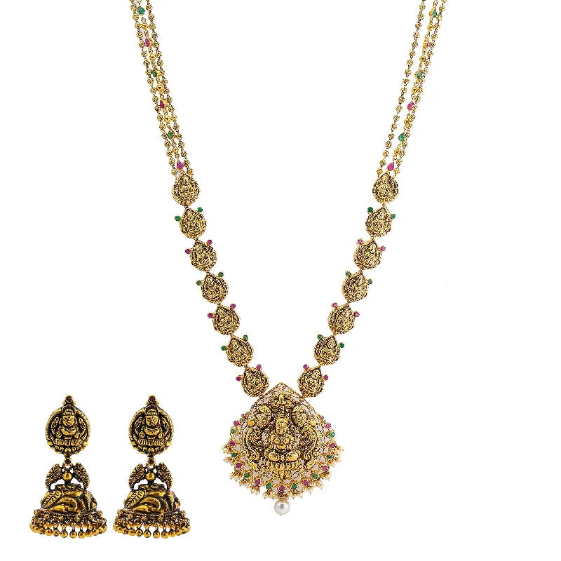 boho beaded statement necklace 22K Yellow Gold Antique Temple Set w/ Gems & Pearls (83 grams)