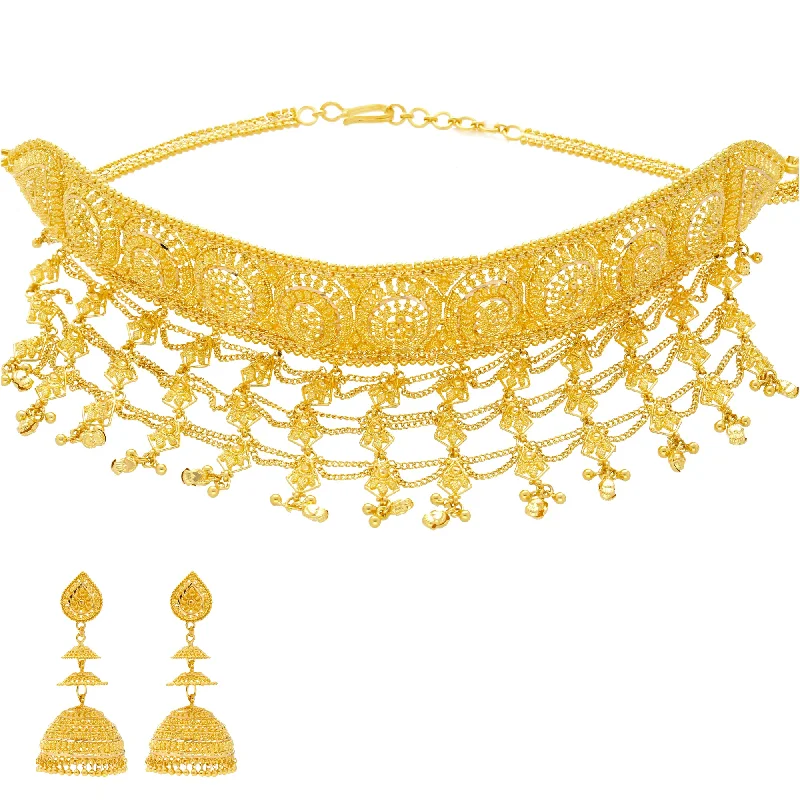 silver wedding band with engraving 22K Yellow Gold Chandelier Choker w/ Jhumkas