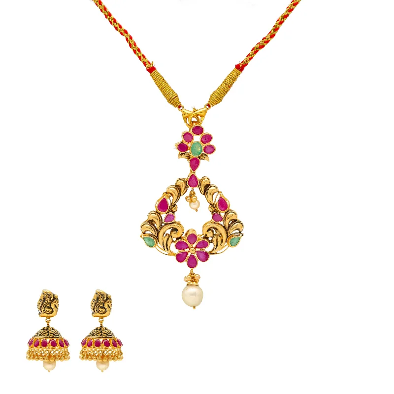 braided gold chain bracelet 22K Yellow Gold Jeweled Pendant Set (36.3gm)