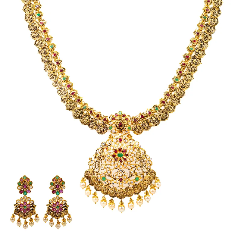 emerald-cut ruby eternity ring 22K Yellow Gold Kasu Necklace and Earring Set (145.6 grams) emerald-cut ruby eternity ring 22K Yellow Gold Kasu Necklace and Earring Set (145.6 grams)