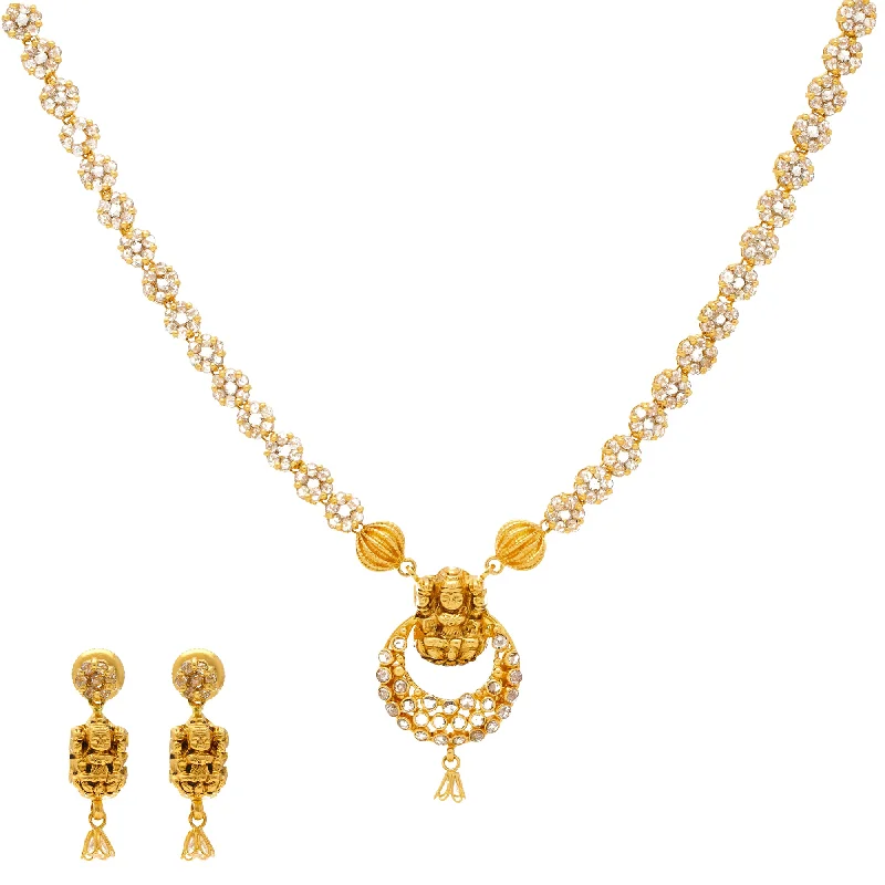 statement gemstone necklace handmade 22K Yellow Gold Laxmi Jewelry Set with Uncut Diamonds