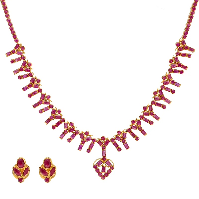 celestial moon and stars ring 22K Yellow Gold & Ruby Necklace Set
