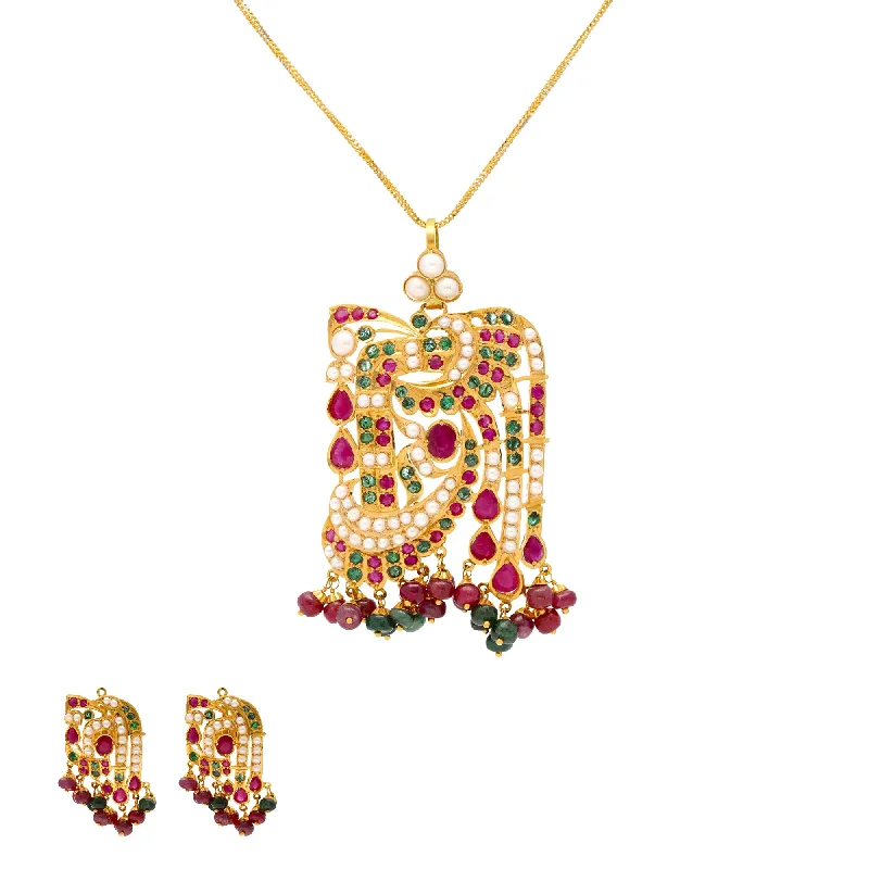 titanium black matte ring 22K Yellow Gold, Ruby, & Pearl Abstract Pendant Set (37.6gm)