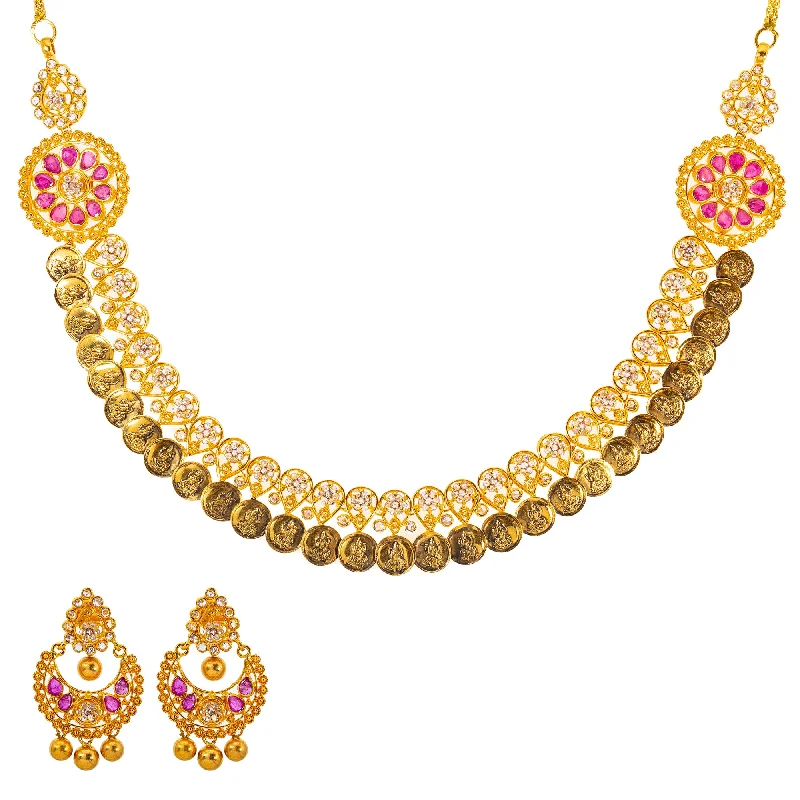 sapphire and diamond eternity ring 22K Yellow Gold & Uncut Diamond Kasu Jewelry Set (56.2gm)