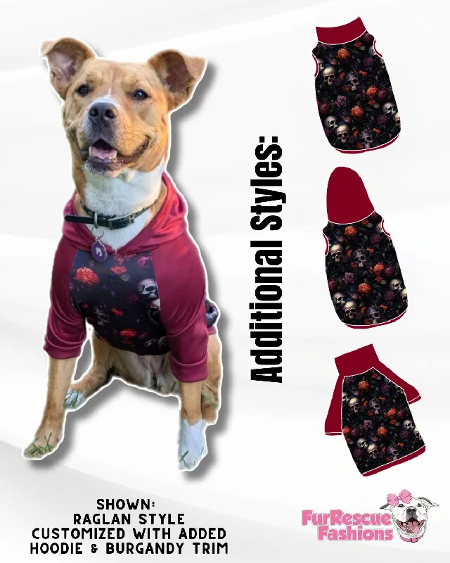 Bad Romance Skulls & Roses Dog Pajama with Burgundy Neck & Trim/Sleeves